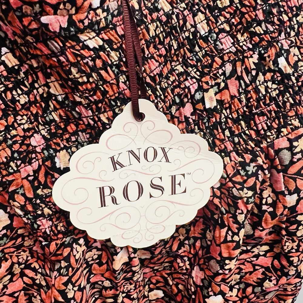 Knox Rose Women's S Ruffle Short Sleeve Smocked Floral Blouse Brick Red (A0127) - Picture 6 of 7